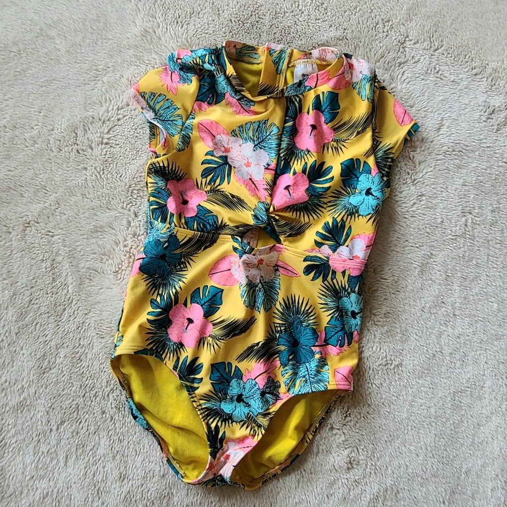 Girls Tropical Yellow One-Piece Swimsuit | Art Class™ | Size Medium